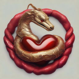 A golden serpent coiled around a human heart