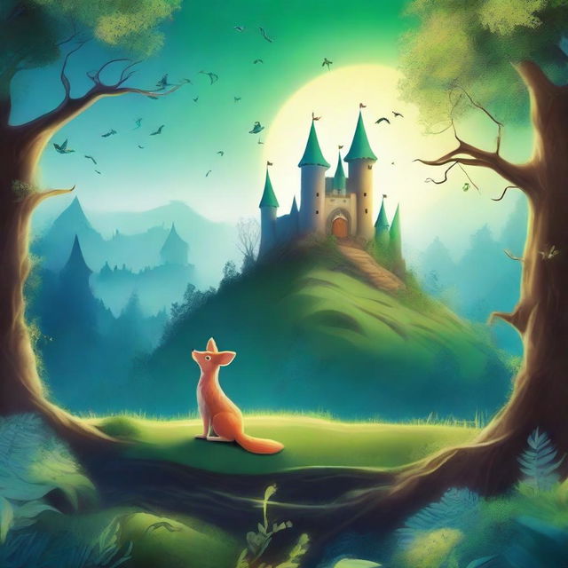 Create an imaginative and captivating book cover featuring a magical forest with enchanted creatures and a mysterious castle in the background