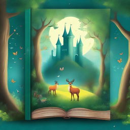 Create an imaginative and captivating book cover featuring a magical forest with enchanted creatures and a mysterious castle in the background