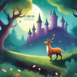 Create an imaginative and captivating book cover featuring a magical forest with enchanted creatures and a mysterious castle in the background