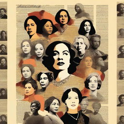 A book cover design featuring a collage of famous women throughout history, each depicted giving powerful speeches