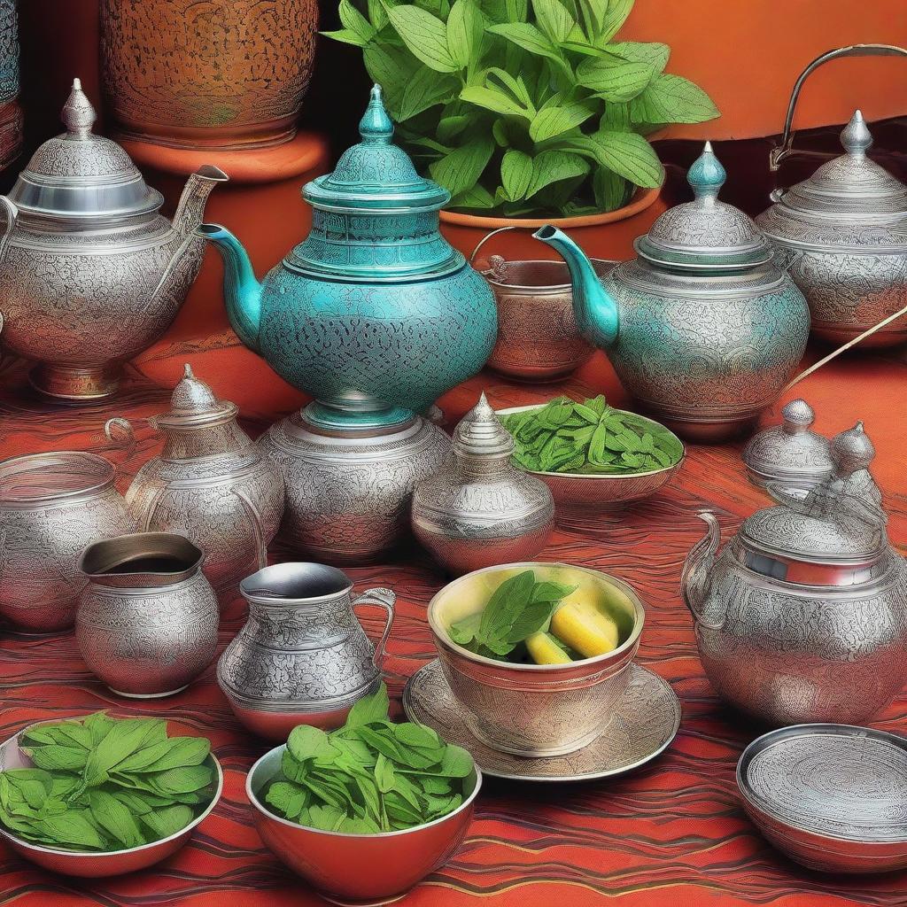 A vibrant and detailed picture of the international exhibition of Moroccan mint tea