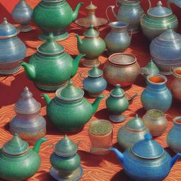 A vibrant and detailed picture of the international exhibition of Moroccan mint tea