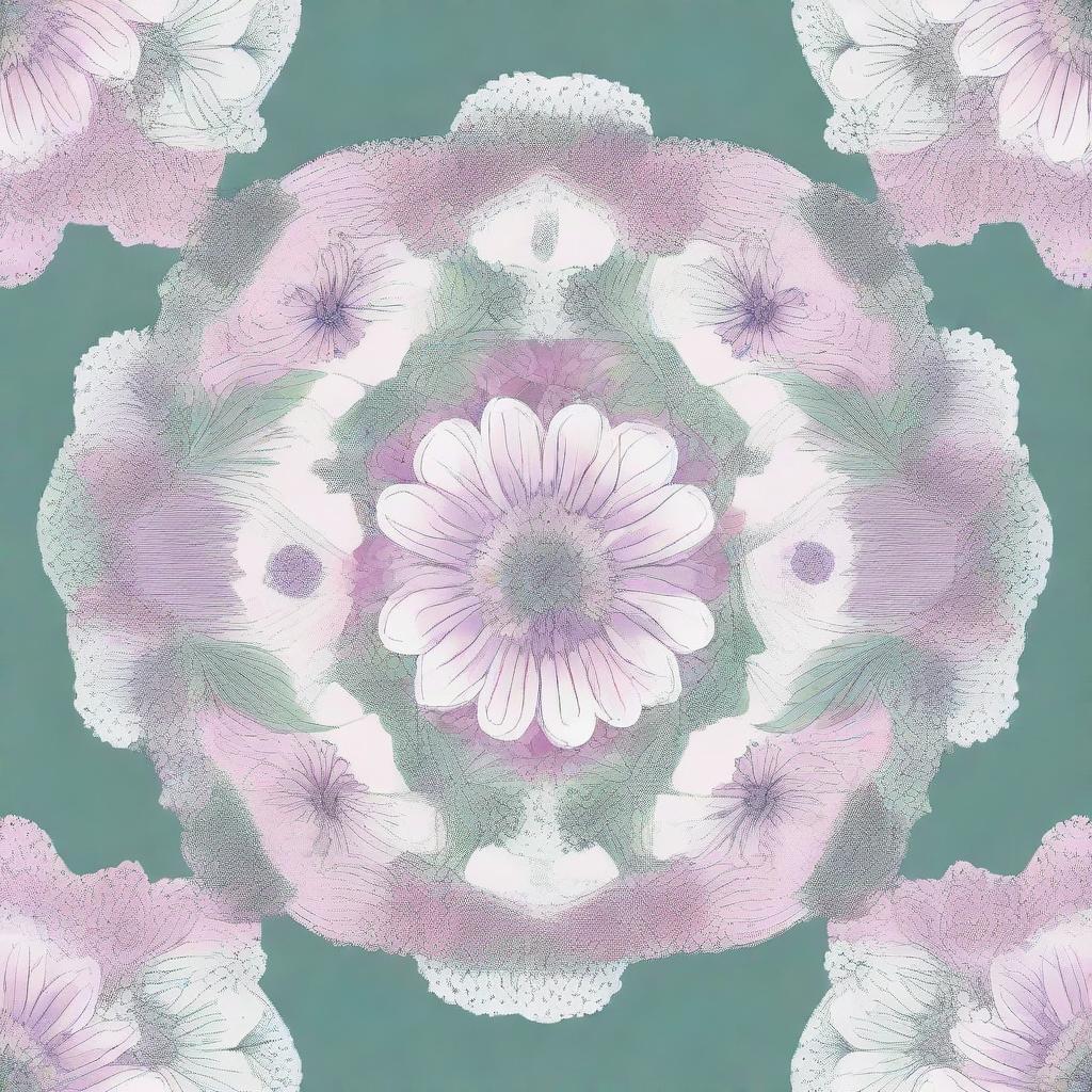 A beautiful mandala art style illustration featuring Australian bush flowers in pastel colors