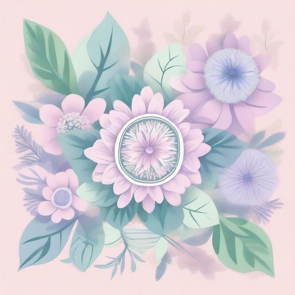 A beautiful mandala art style illustration featuring Australian bush flowers in pastel colors