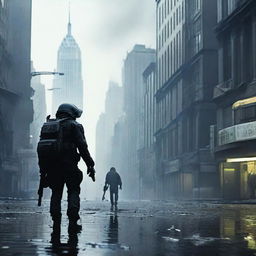 A dystopian near-future city dominated by an authoritarian regime known as the 'New Order