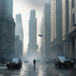 A dystopian near-future city dominated by an authoritarian regime known as the 'New Order