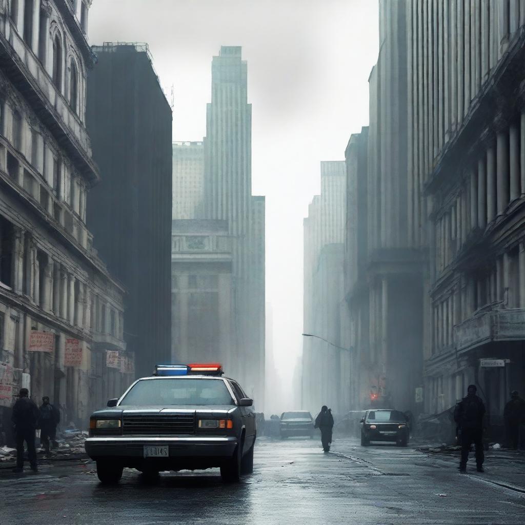 A dystopian near-future city dominated by an authoritarian regime known as the 'New Order