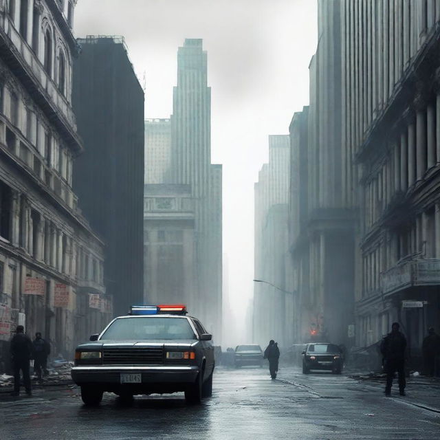 A dystopian near-future city dominated by an authoritarian regime known as the 'New Order