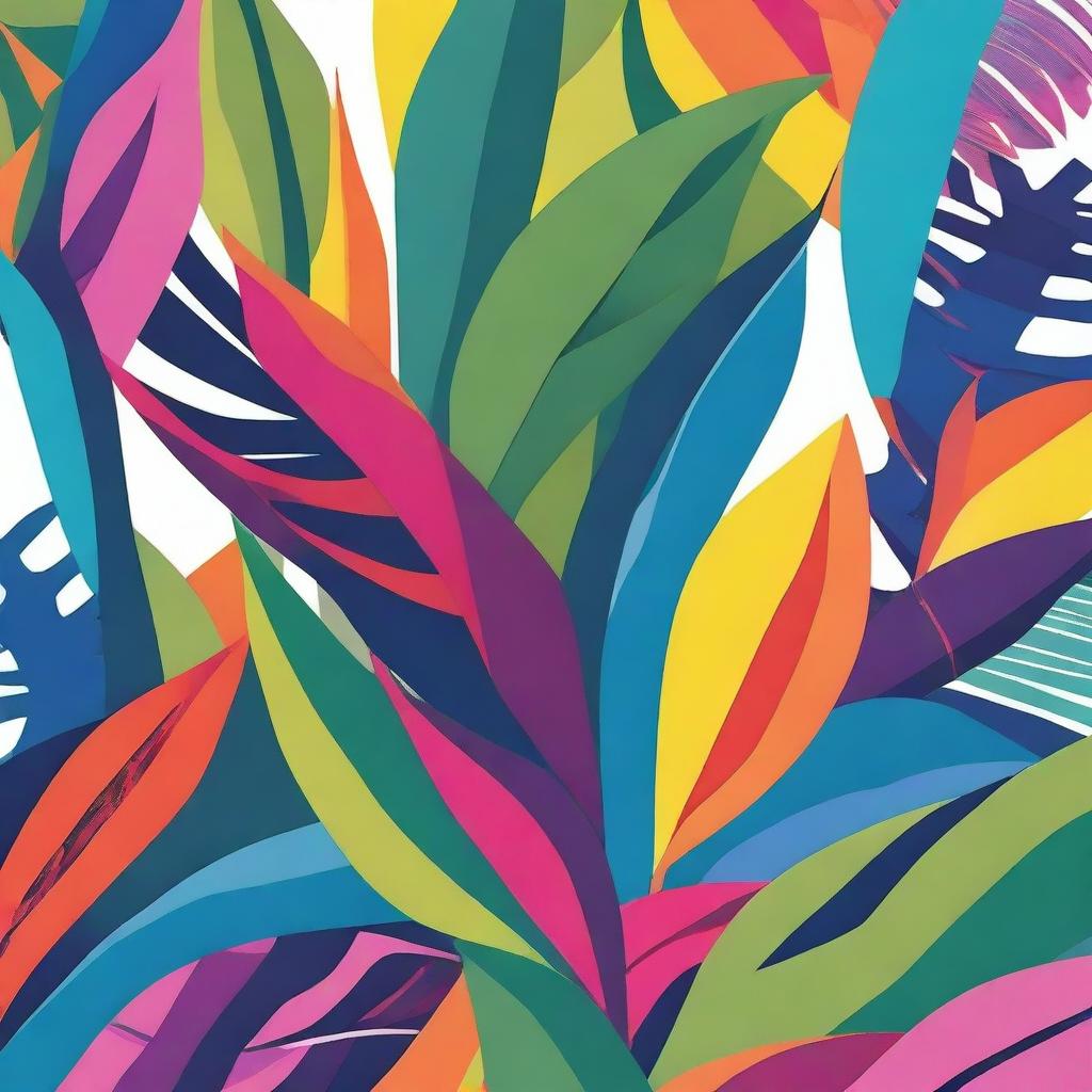 A vibrant and colorful abstract representation of tropical leaves