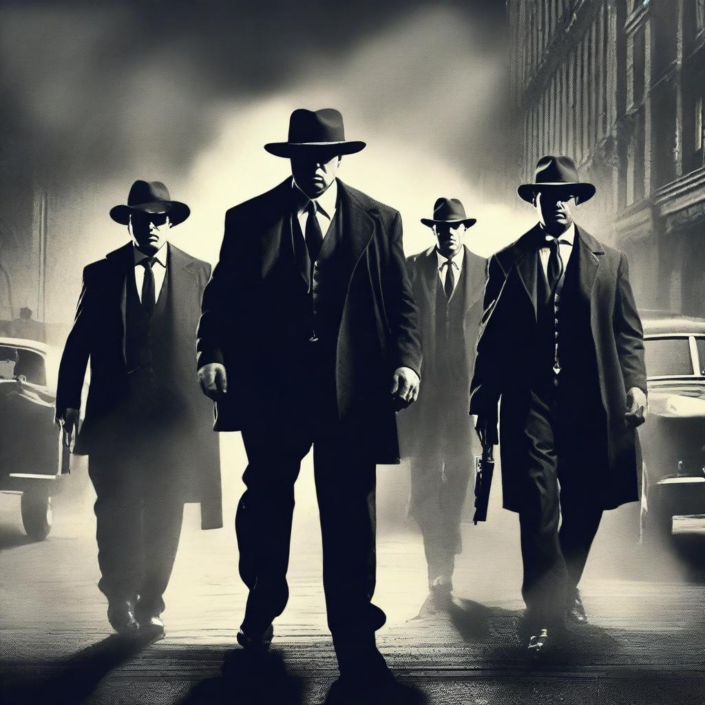 Create a gangster movie poster with a dark and gritty atmosphere