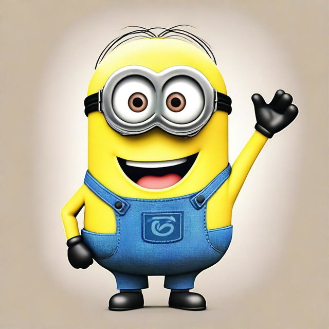 A cheerful Minion from the Despicable Me series standing and waving its hand while saying 'Hi!'