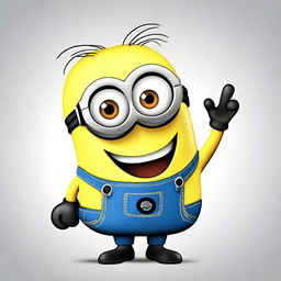 A cheerful Minion from the Despicable Me series standing and waving its hand while saying 'Hi!'