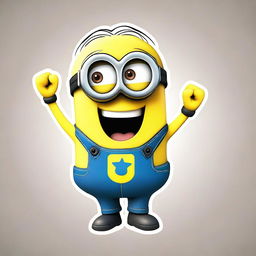 A cheerful Minion from the Despicable Me series standing and waving its hand while saying 'Hi!'