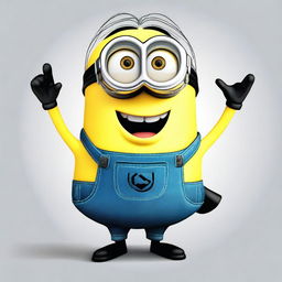 A cheerful Minion from the Despicable Me series standing and waving its hand while saying 'Hi!'