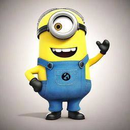 A happy Minion from the Despicable Me series standing and waving its hand