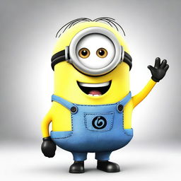 A happy Minion from the Despicable Me series standing and waving its hand