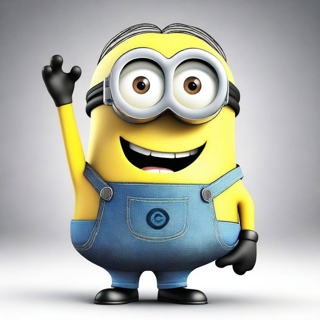 A happy Minion from the Despicable Me series standing and waving its hand