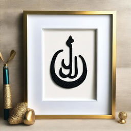 Create an intricate punch needle emboss art featuring the name 'Allah' in proper Arabic language on an A4 size frame