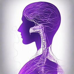 Create an abstract image representing a human silhouette in profile, from the waist to the head