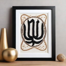 Create an intricate punch needle embroidery featuring the name 'Allah' with an embossed effect on an A4 size frame