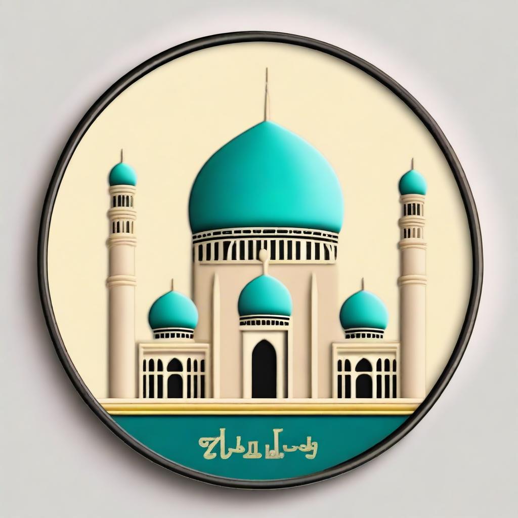 Create an embroidery with an embossed effect featuring the name 'Abu Dhabi' alongside a detailed illustration of a mosque