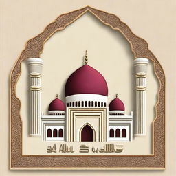 Create an embroidery with an embossed effect featuring the name 'Abu Dhabi' alongside a detailed illustration of a mosque