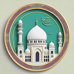 Create an embroidery with an embossed effect featuring the name 'Abu Dhabi' alongside a detailed illustration of a mosque