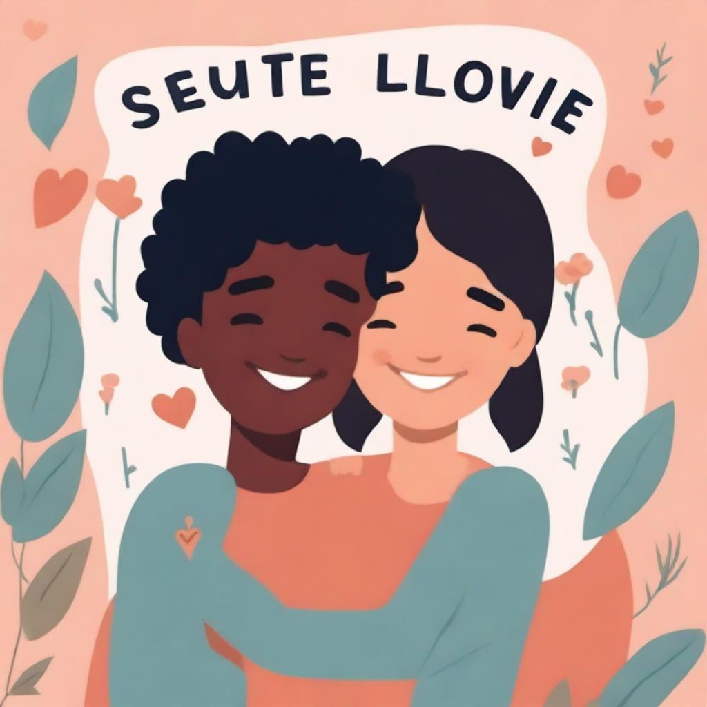 Create a book cover that illustrates the concept of self-love featuring a boy and a girl