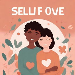 Create a book cover that illustrates the concept of self-love featuring a boy and a girl