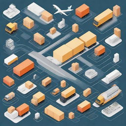 A detailed and organized visual representation of logistical operations and memory management, featuring flowcharts, data storage, and transport elements