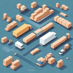 A detailed illustration of logistics operations, showcasing various elements such as transportation, warehousing, and supply chain management