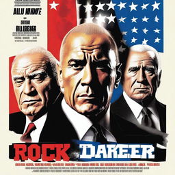 Create a movie poster similar to the 1996 film 'The Rock' starring Sean Connery, but featuring American presidents in the main roles