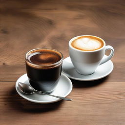 A visually appealing comparison image showing a cup of black coffee next to a cup of coffee with cream