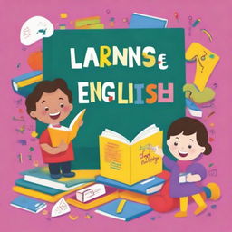 A vibrant and engaging book cover for a children's book titled 'Learning English for Kids'