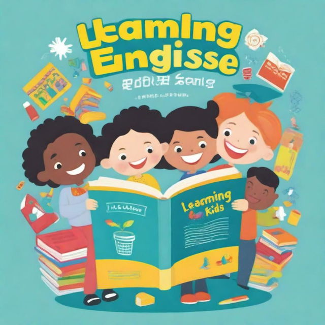 A vibrant and engaging book cover for a children's book titled 'Learning English for Kids'