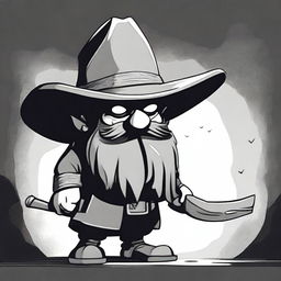 A cartoon character of a sinister dwarf wearing a large cowboy hat that covers his entire face, making it invisible