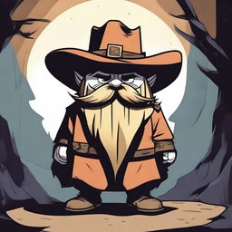 A cartoon character of a sinister dwarf wearing a large cowboy hat that covers his entire face, making it invisible