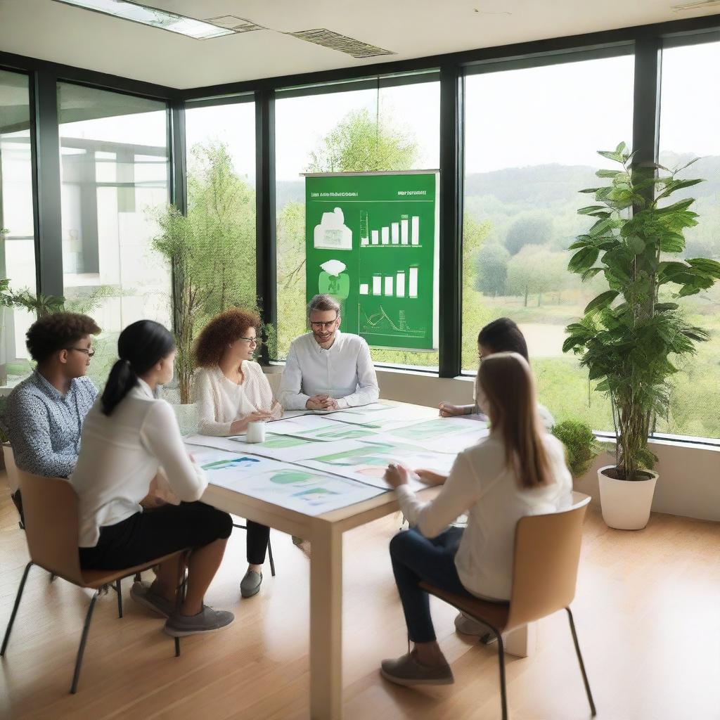 A group of people discussing environmental issues and brainstorming ways to help the environment