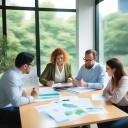 A group of people discussing environmental issues and brainstorming ways to help the environment