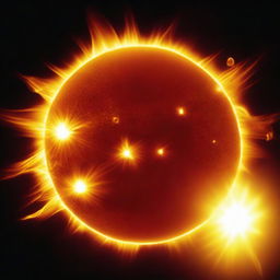 A high-resolution image of the Sun, capturing the details of its surface, including solar flares, sunspots, and the glowing corona