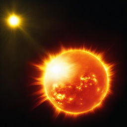 A high-resolution image of the Sun, capturing the details of its surface, including solar flares, sunspots, and the glowing corona