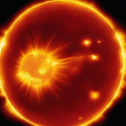 A high-resolution image of the Sun, capturing the details of its surface, including solar flares, sunspots, and the glowing corona