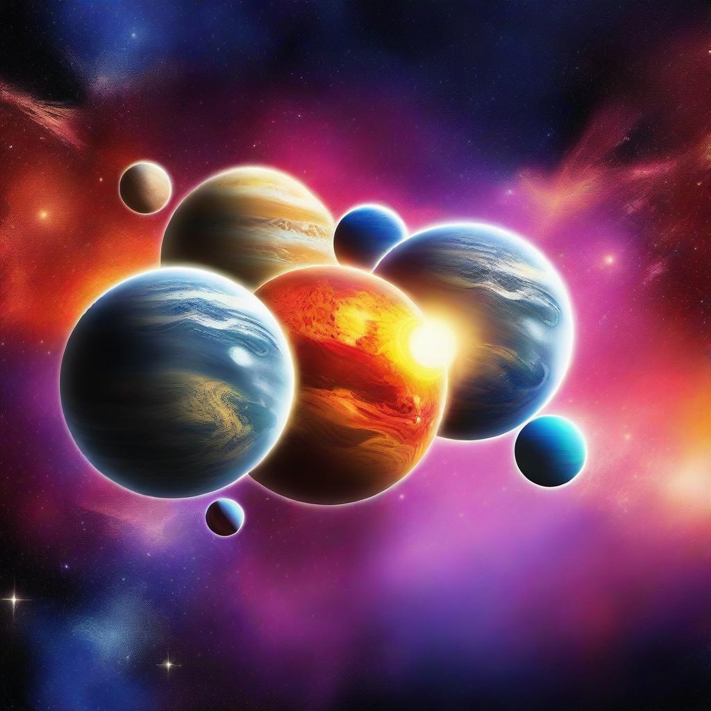 Create a Facebook cover image featuring a solar system with vibrant planets, stars, and a beautiful cosmic background