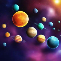 Create a Facebook cover image featuring a solar system with vibrant planets, stars, and a beautiful cosmic background