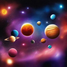 Create a Facebook cover image featuring a solar system with vibrant planets, stars, and a beautiful cosmic background