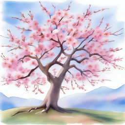 A beautiful watercolor painting of a cherry blossom tree in full bloom