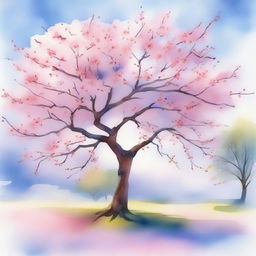 A beautiful watercolor painting of a cherry blossom tree in full bloom