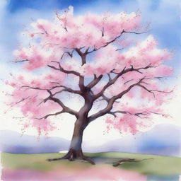 A beautiful watercolor painting of a cherry blossom tree in full bloom