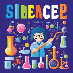 An exciting cover for a science book featuring vibrant colors and engaging imagery